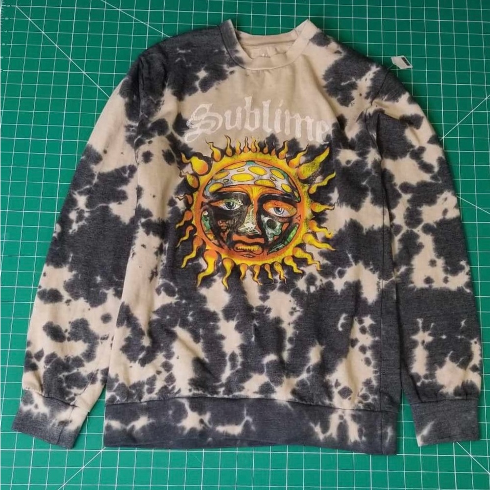 Sublime Cream and Black Crewneck Sweater with Organic Tie-Dye